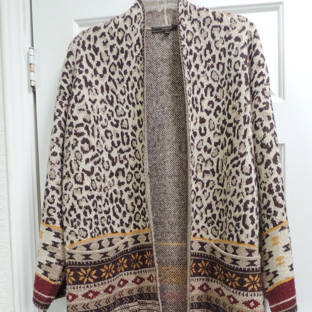 Max Sport Long Open Cardigan Duster Animal Print Large